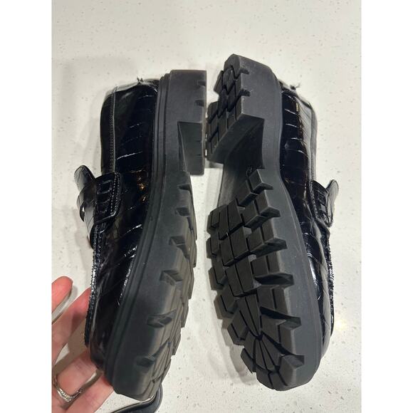 Just Fab Women’s Loafers Collette Paton Black 8 Chunky Alligator Grunge Goth - Picture 3 of 11